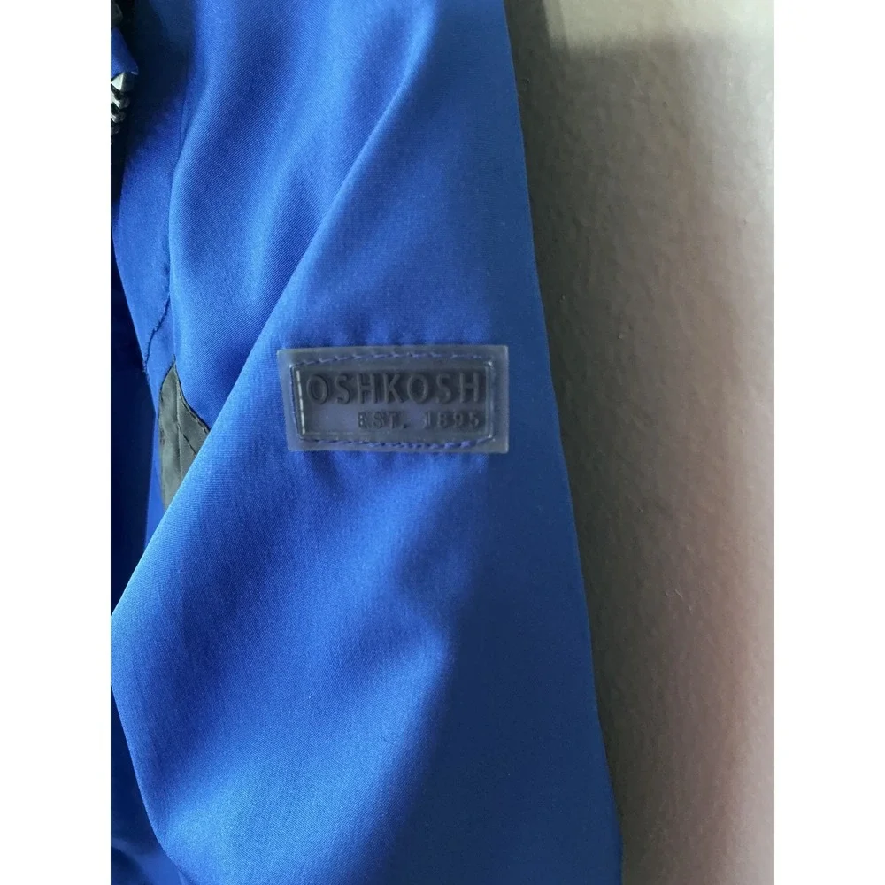 OshKosh Bgosh Boys Blue Grey Fleece Lined Hooded Windbreaker Jacket Size 5-6